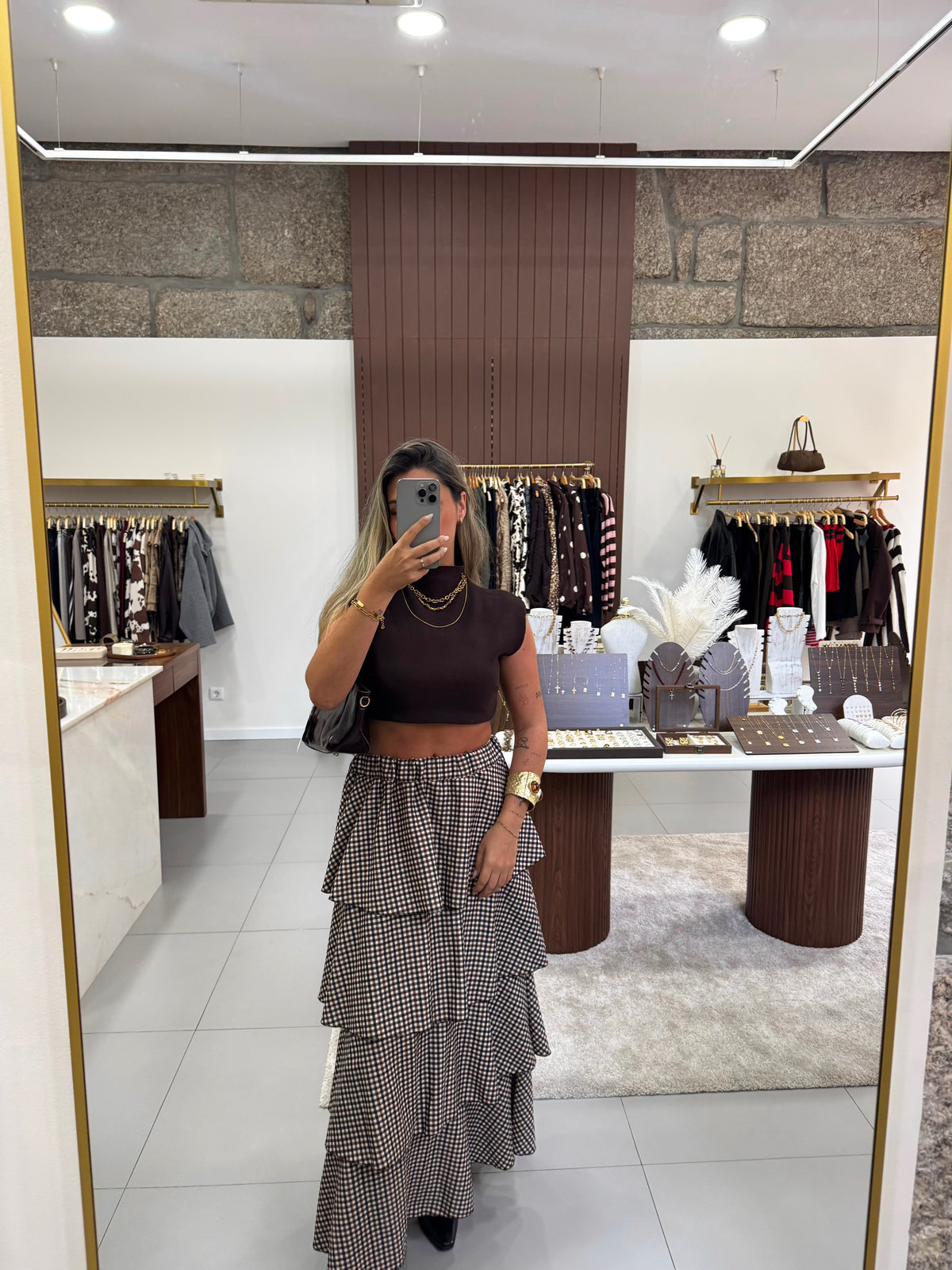 Top Peplum Castanho