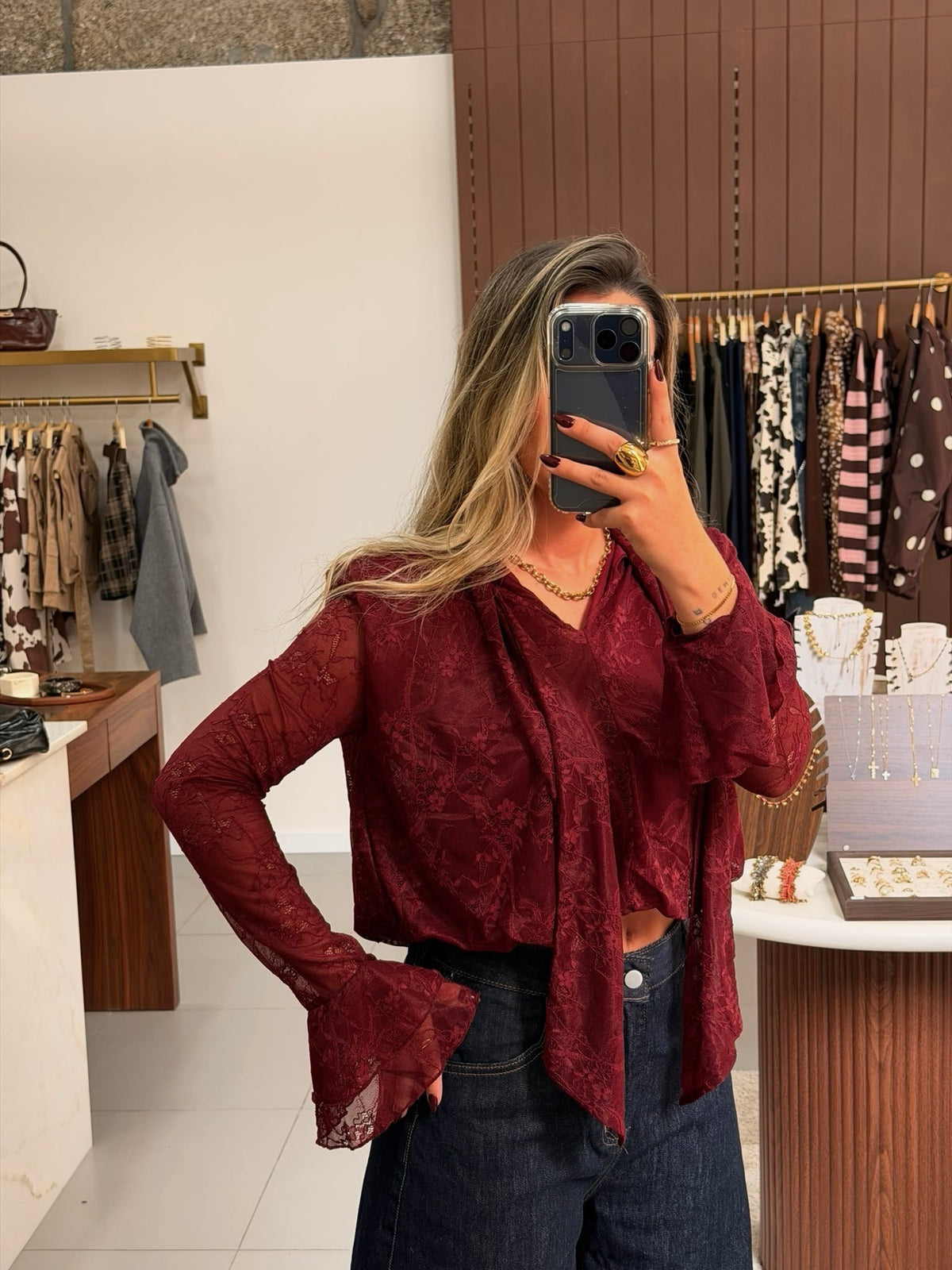 Blusa Bordeaux Lace